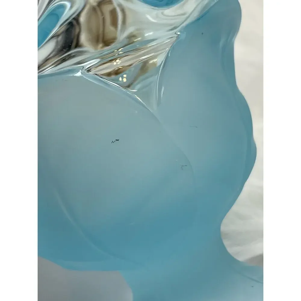 Vintage Viking Glass Cabbage Leaf Compote Bowl with Blue Frosted Finish 4